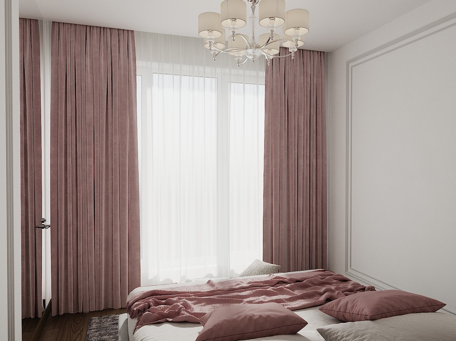 Пудровый розовый в интерьере спальни